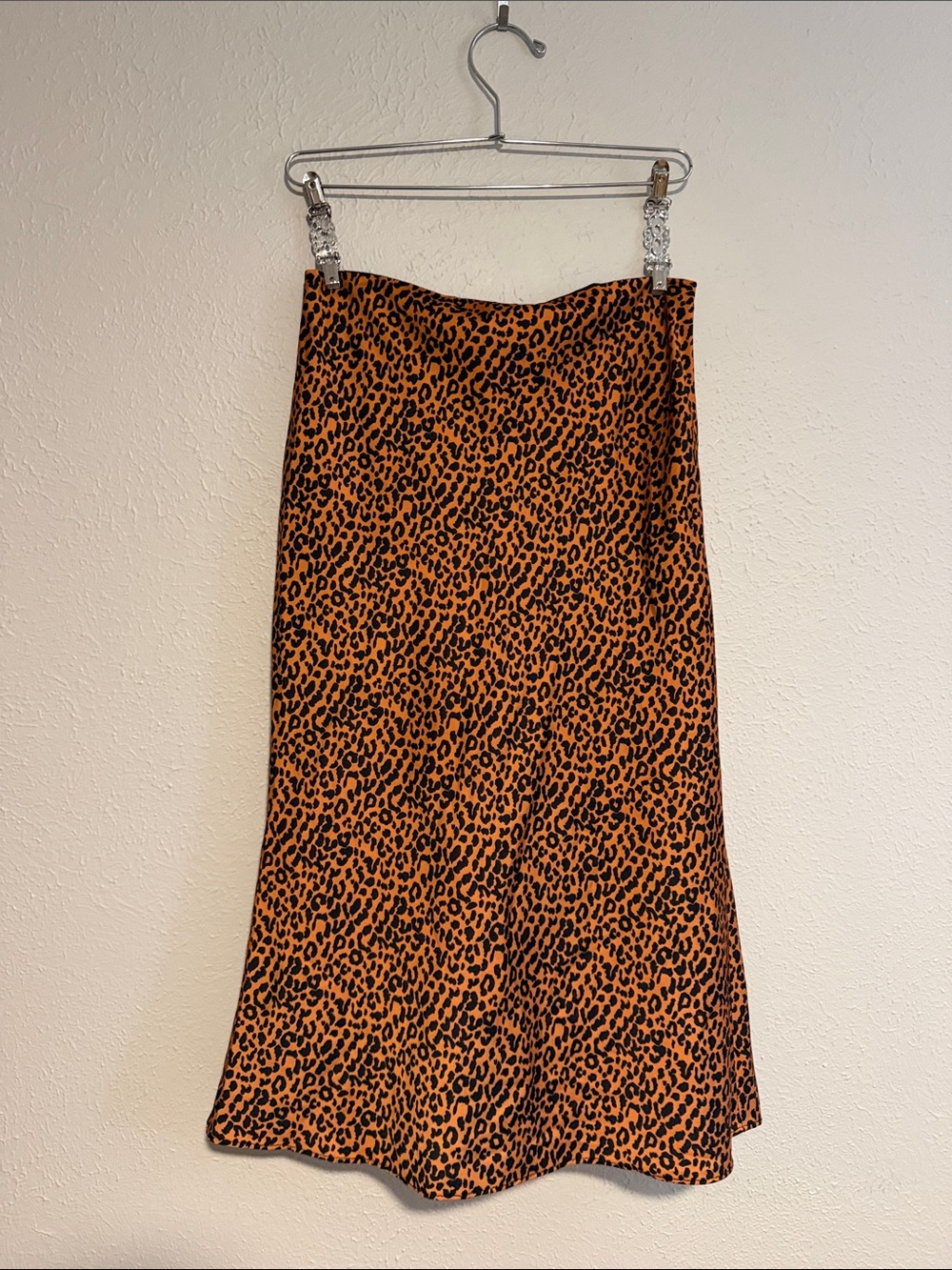 Leopard Print Orange Midi Skirt